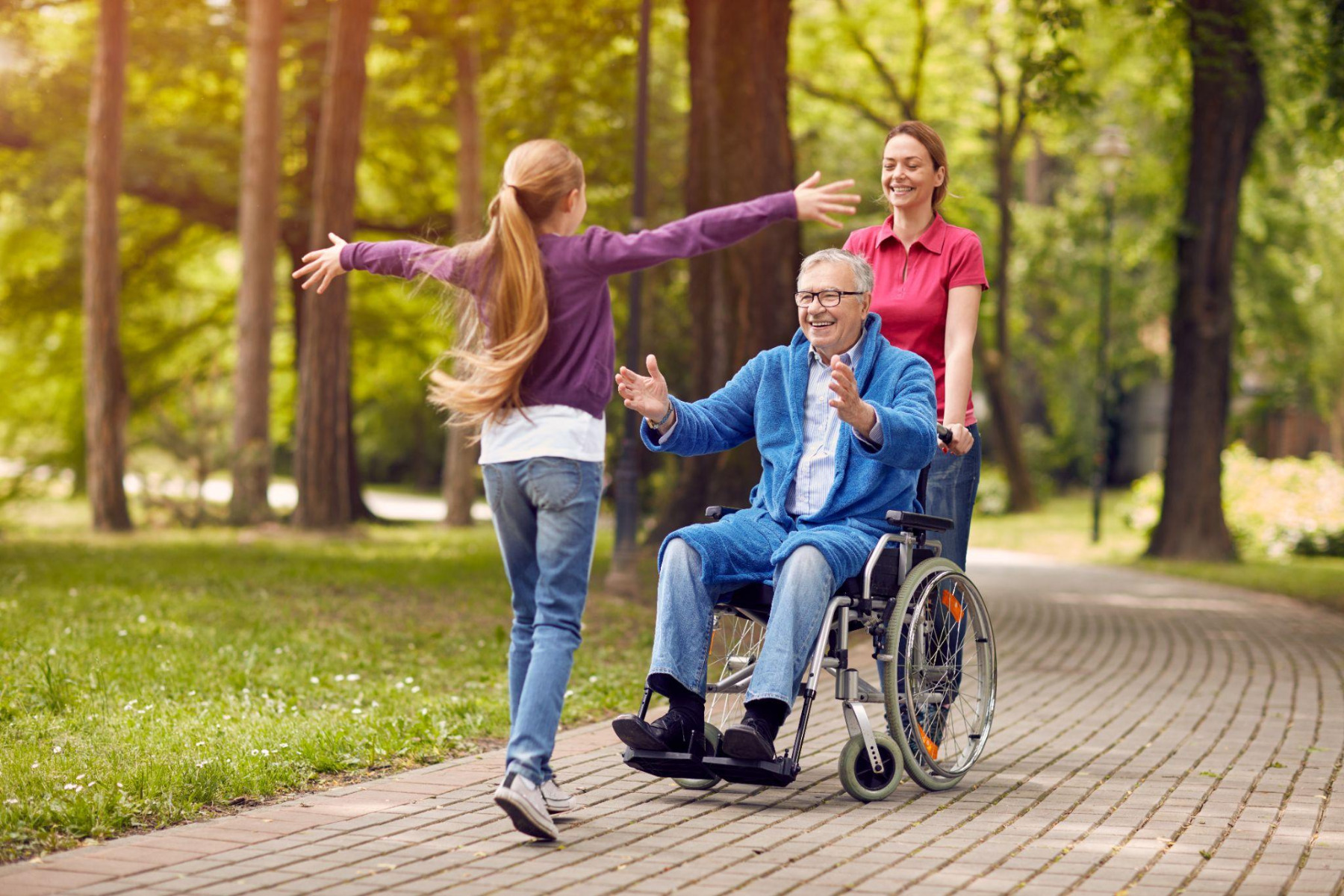 Seniors Travelling On Wheelchair